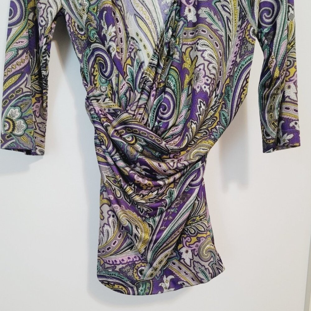 Etro Dress - Vintage Paisley V-Neck Classic Print Wrap Top (Medium 46) - Picture 3 of 6